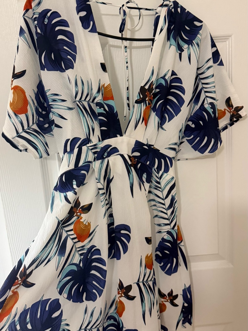 Women’s Tropical Print V-Neck Dress - Blue & Orange